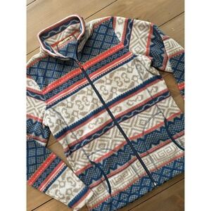 Woolrich Jacket Womens Medium Blue Tan Fleece Full Zip‎ Aztec Southwestern Print